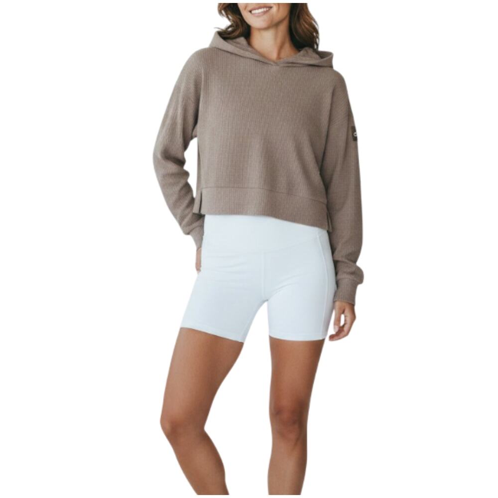 ALO YOGA Muse Ribbed Knit Cropp Hoodie Sz S Athletic Everyday Outdoor City Chic